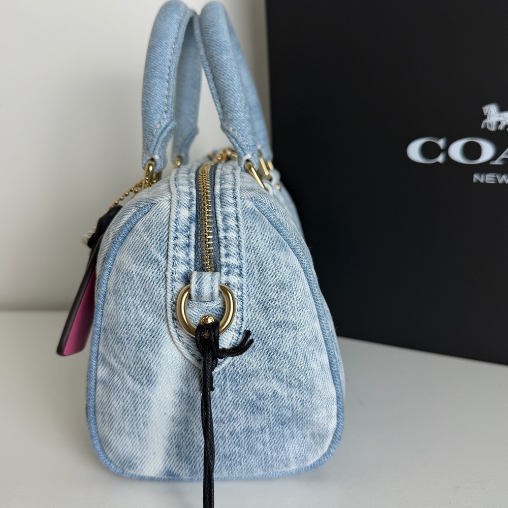 NWT Coach Mini Rowan Crossbody Bag In Loved Denim With Charms - Picture 4 of 10